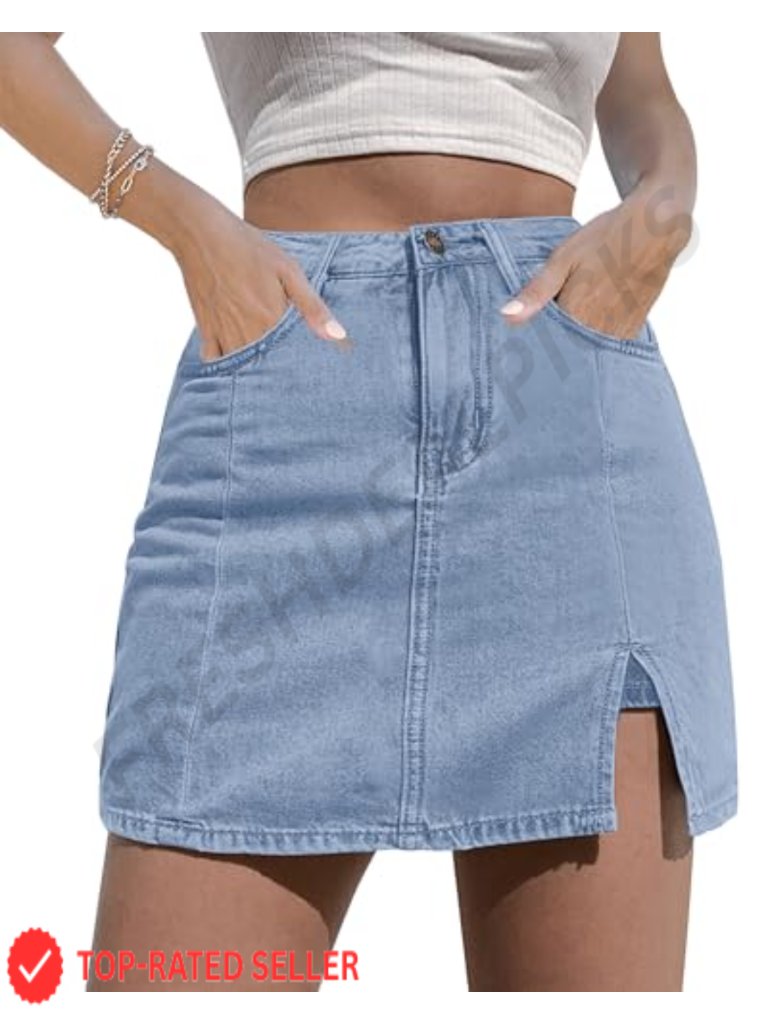 Women's Denim Skorts High Waisted Mini Skirt Side Slit Stretchy With Pockets